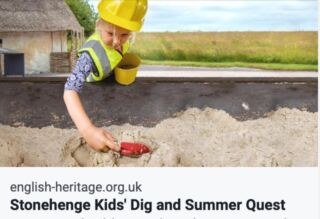 ☀️ Summer holiday events! ☀️

If you are looking for something prehistoric to do this summer during the holidays we are running the 'Kids Dig' activity at Stonehenge.

Bring your young budding archeologists along to see what artefacts they can unearth that will help tell the history of those who've visited site over the years.

➡️ Follow the link for more info ⬇️
https://www.english-heritage.org.uk/visit/whats-on/stonehenge-kids-dig-and-quest/